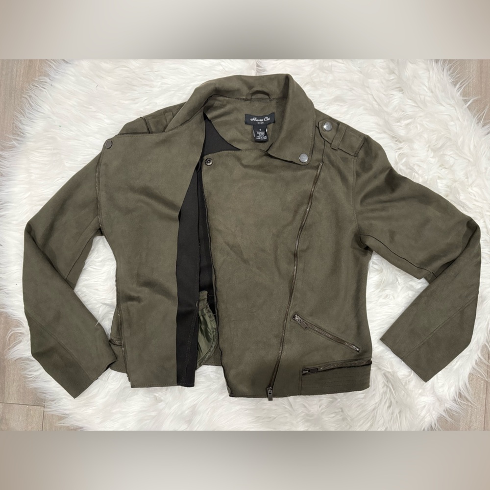 Anna Cai Olive Green Motostyle Zip Jacket Size S - Picture 4 of 7